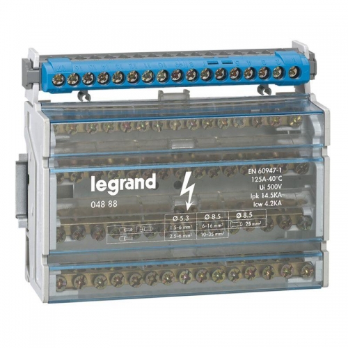 Блок клеммный 4P+N вх. 2х25 вых. 2х25l+11х6 Leg 004888 92985