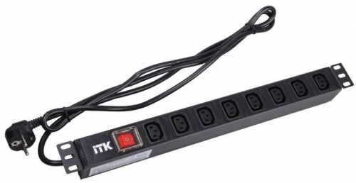 Блок розеток 7 мест PDU (немец. станд.) C13 с LED выкл. 1U шнур 2м вилка ITK PH12-7C131 309797
