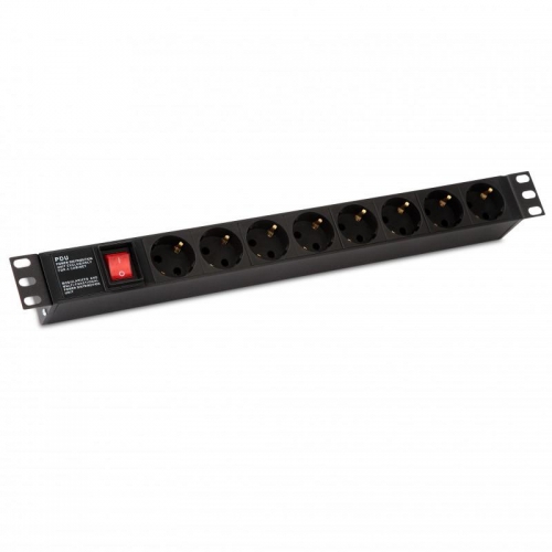 Блок розеток SHE19-8SH-S-IEC 19дюйм 250В 1U 10А 8 розеток Schuko с выкл. алюм. корпус разъем IEC 60320 C14 Hyperline 255002 409146