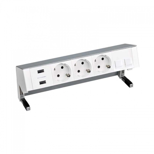 Блок розеточный настольный 3х2P+E 2хUSB зарядное уст. адаптер для 2хRJ45 моноблок алюм. Simon 400 42523020-133 1252265
