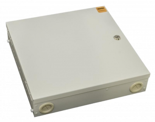 Бокс оптический FO-WBX-4хSLT-W140H42-32UN-GY универс. настенный от 8 до 32 портов (SC duplex LC ST FC) (со спайс. пласт. без пигтейлов. и прох. адапт.) сер. Hyperline 250442 442232