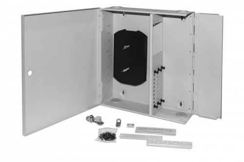 Бокс оптический FO-WBX-6хSLT-W140H42-48UN-GY универс. настенный от 8 до 48 портов (SC duplex LC ST FC) (со спайс. пласт. без пигтейлов. и прох. адапт.) сер. Hyperline 250444 442233