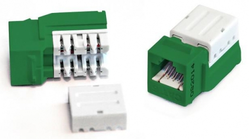 Вставка KJNE-8P8C-C6-90-GN Keystone Jack RJ45(8P8C) кат.6 110 IDC заделка с помощью NE-TOOL зел. Hyperline 212410 1201515