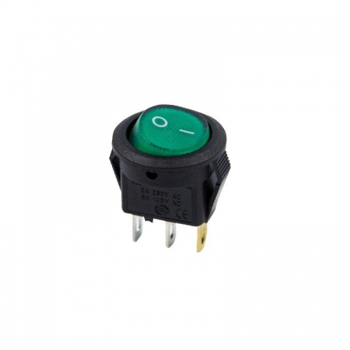 Выключатель клавишный круглый 250В 3А (3с) ON-OFF зел. с подсветкой Micro (RWB-106 SC-214) Rexant 36-2533 499635