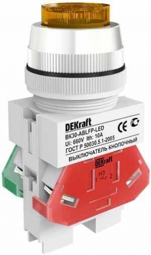 Выключатель кнопочный ABLFP 30мм жел. LED 220В ВК-30 DEKraft 25049DEK 1113228