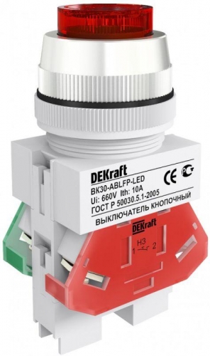 Выключатель кнопочный ABLFP 30мм красн. LED 220В ВК-30 DEKraft 25048DEK 1113230