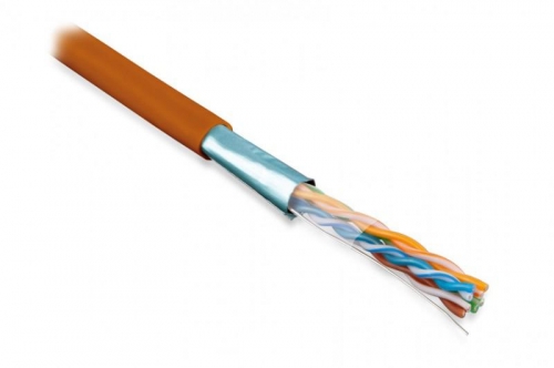 Кабель FTP4-C5E-SOLID-LSZH-OR-305 витая пара экран. FTP (F/UTP) кат.5e 4 пары (24 AWG) ож (solid) экран - фольга LSZH (Low Smoke Zero Halogen) (305 м) оранж. Hyperline 45528 299136
