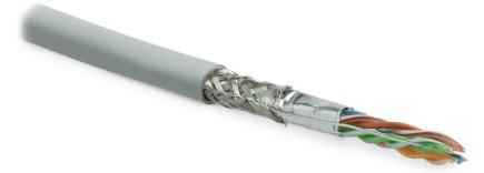Кабель SFUTP4-C5E-S24-IN-LSZH-GY-305 витая пара SF/UTP кат. 5e; 4 пары (24 AWG) ож (solid) экран - фольга + медная оплетка LSZH (–20град.– +75град.С) сер. (305м) Hyperline 246264 412662