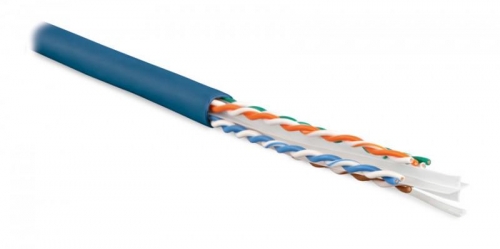 Кабель UUTP4-C6-S23-IN-PVC-BL-305 (UTP4-C6-SOLID-BL-305) витая пара UTP (U/UTP) кат.6; 4 пары (23 AWG) ож (solid) (–20...+75град.C) с разделителем; PVC; син. (уп.305м) Hyperline 42049 385063