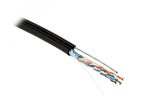 Кабель витая пара FUTP4-C5E-S24-2SW-OUT-PE-BK-500 F/UTP кат.5e 4 пары (24AWG)ож (solid) экран-фольга с усил. металл. тросом внеш. PE -40град.C-+50град.C черн.(уп.500м) Hyperline 236289 442293