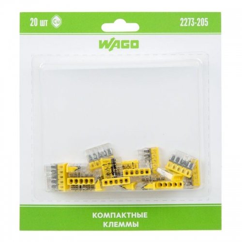 Клемма 5-х проводн. для распред. короб. (без п) 2273-205 (уп.6шт) WAGO 07-5134-06 493072