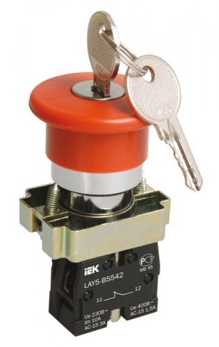 Кнопка LAY5-BS142 "Грибок" с ключом красн. 1з+1р ИЭК BBG50-LAY5-K04 55994