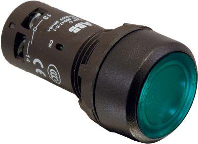 Кнопка с подсветкой CP2-13G-10 220В AC/DC с плоской клавишей с фикс. 1НО зел. ABB 1SFA619101R1312 1079222