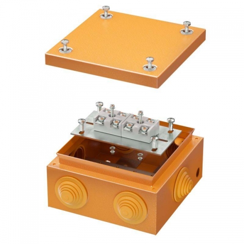 Коробка ответвительная FS 150х150х80мм 4р 450В 20А 10кв.мм нерж. контакт с каб. вводами и клеммн. IP66 сталь. ДКС FSK31410 439307