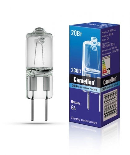 Лампа галогенная JD 20Вт капсула g4 2850К 240В g4 Camelion 10405 252731