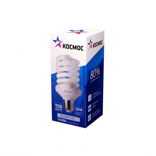 Лампа люминесцентная компакт. SPC 30Вт E27 спиральная 4200К КОСМОС LKsmSPC30wE2742 127970