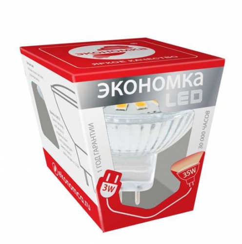 Лампа светодиодная JCDR 3Вт 3000К тепл. бел. GU5.3 230лм 220В Промо ЭКОНОМКА Eco_LED3wJCDRC30 281605