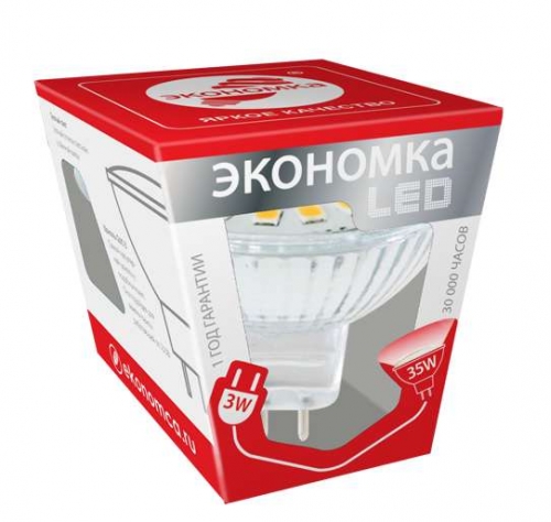 Лампа светодиодная JCDR 3Вт 4500К белый GU5.3 240лм 220В ЭКОНОМКА Eco_LED3wJCDRC45 281606