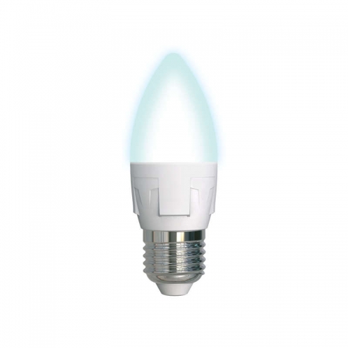 Лампа светодиодная LED-C37 7W/NW/E27/FR PLP01WH форма "свеча" мат. серия "ЯРКАЯ" бел. 4000К упак. картон Uniel UL-00002412 485436