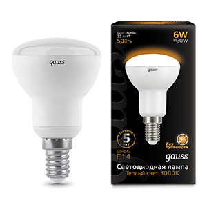 Лампа светодиодная R50 6Вт 2700К тепл. бел. E14 500лм 150-265В GAUSS 106001106 321517