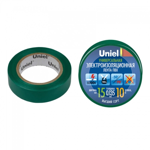 Лента изоляционная UIT-135P 10/15/01 GRN 0.135х15 10м зел. Uniel 04512 449569