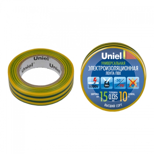 Лента изоляционная UIT-135P 10/15/01 YGR 0.135х15 10м жел./зел. Uniel 04516 449573