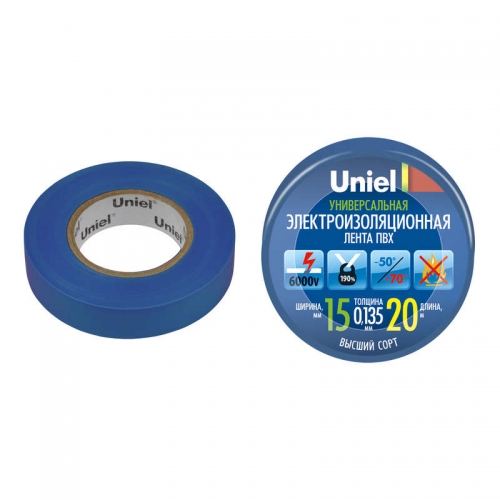 Лента изоляционная UIT-135P 20/15/01 BLU 20м/15мм син. Uniel 04485 454018
