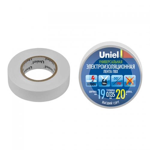 Лента изоляционная UIT-135P 20/19/01 WHT 20м 19мм 0.135мм бел. Uniel 04481 485150