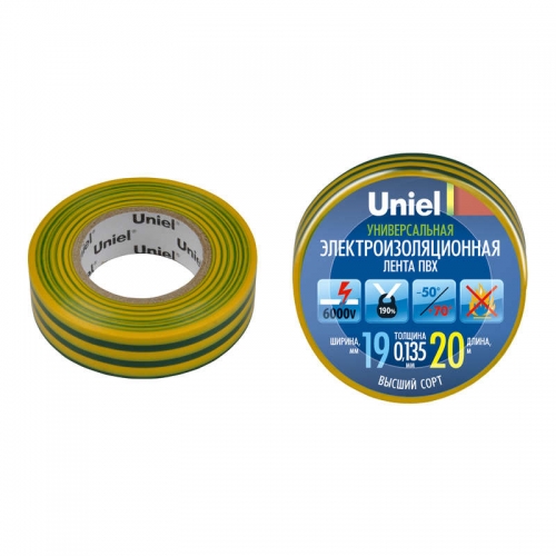 Лента изоляционная UIT-135P 20/19/01 YGR 20м 19мм 0.135мм жел./зел. Uniel 04483 485152