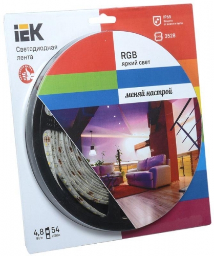 Лента светодиодная ECO LED LSR-3528RGB54-4.8-IP65-12V 5Вт/м (уп.5м) полноцвет. ИЭК LSR1-3-054-65-1-05 302236