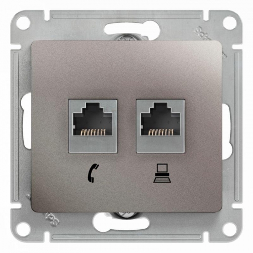 Механизм розетки 2-м Glossa RJ11+RJ45 кат.5е платина SchE GSL001285 463599
