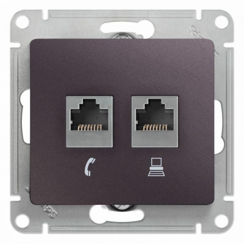 Механизм розетки 2-м Glossa RJ11+RJ45 кат.5е сиреневый туман SchE GSL001485 463583
