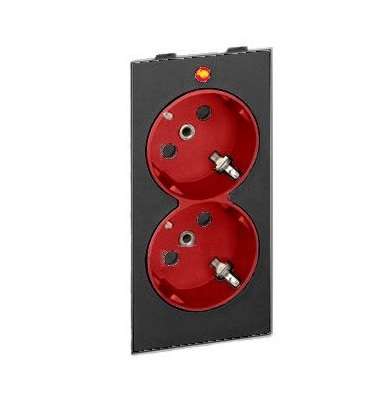 Механизм розетки 2-м СП Simon Connect (1-S мод) с заземл. красн./черн. Simon S1-6-14 157155