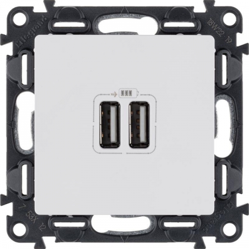 Механизм розетки USB 2-м Valena Life 240В/5В 1500мА с лицевой панелью бел. Leg 753412 414157