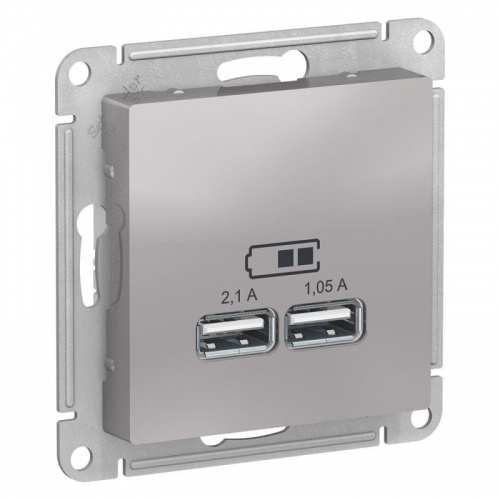 Механизм розетки USB ATLAS DESIGN 5В 1порт х 2.1А 2порта х 1.05А алюм. SchE ATN000333 1240235
