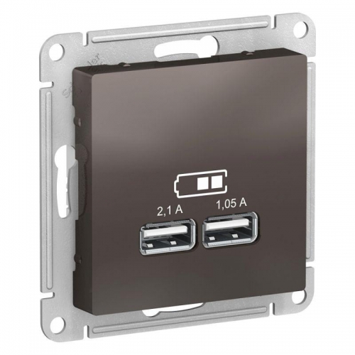 Механизм розетки USB ATLAS DESIGN 5В 1порт х 2.1А 2порта х 1.05А мокко SchE ATN000633 1240364