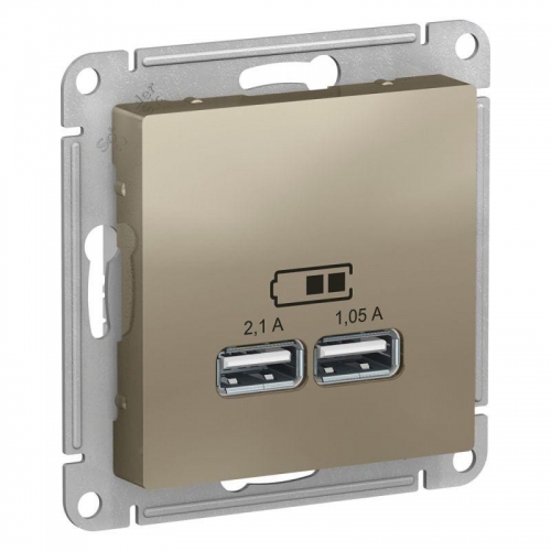 Механизм розетки USB ATLAS DESIGN 5В 1порт х 2.1А 2порта х 1.05А шампань SchE ATN000533 1240321