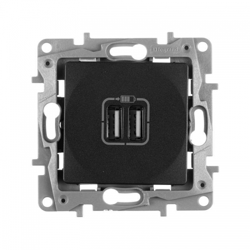 Механизм розетки USB Etika 2мод. 240В/5В 2400мА антрацит Leg 672694 437660