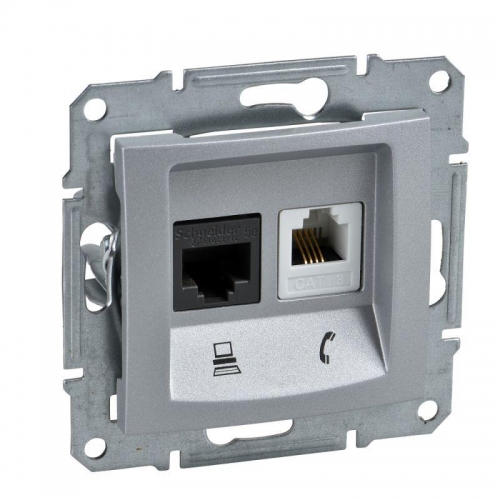 Механизм розетки комп. + телеф. 1-м СП Sedna RJ11 + RJ45 алюм. SchE SDN5100160 211826