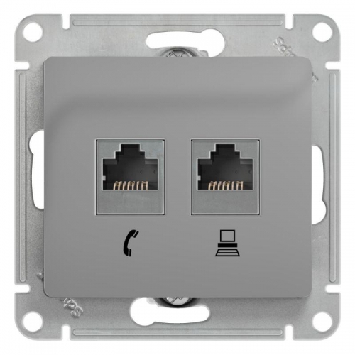 Механизм розетки комп. + телеф. 2-м СП Glossa RJ11 + RJ45 CAT.5E алюм. SchE GSL000385 1063759