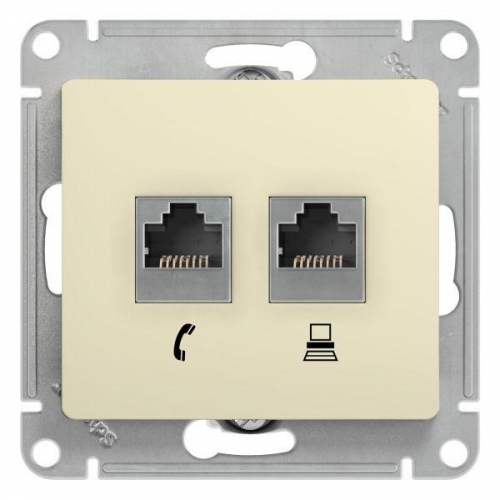 Механизм розетки комп. + телеф. 2-м СП Glossa RJ11 + RJ45 беж. SchE GSL000285 275241