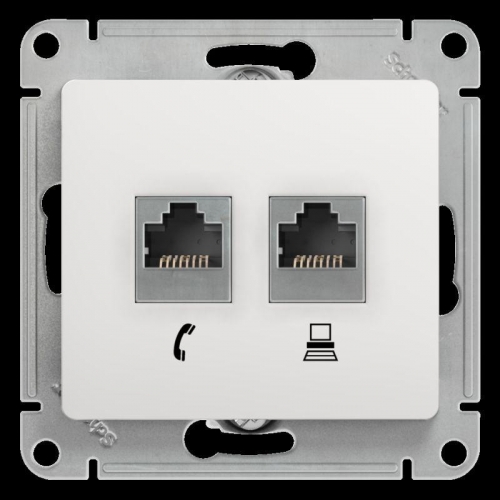 Механизм розетки комп. + телеф. 2-м СП Glossa RJ11 + RJ45 бел. SchE GSL000185 275168