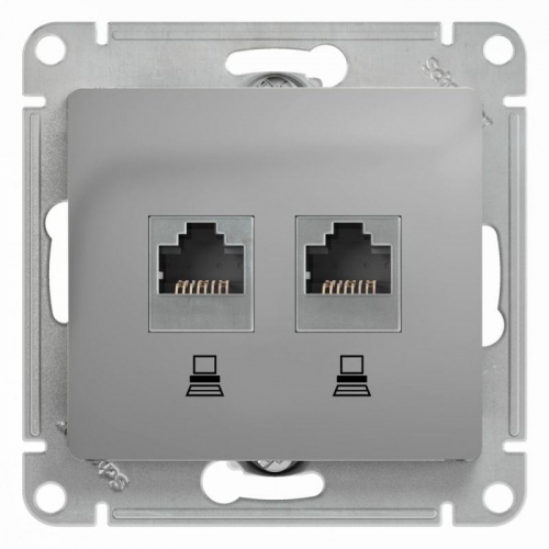 Механизм розетки комп. 2-м Glossa RJ45+RJ45 кат.5е алюм. SchE GSL000385KK 463577