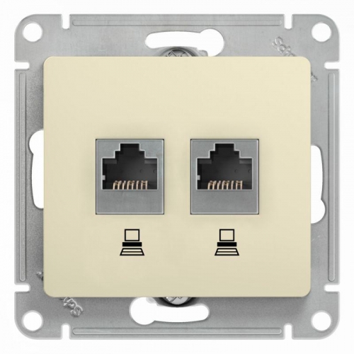 Механизм розетки комп. 2-м Glossa RJ45+RJ45 кат.5е беж. SchE GSL000285KK 463578