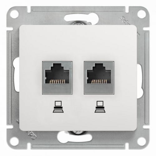 Механизм розетки комп. 2-м Glossa RJ45+RJ45 кат.5е бел. SchE GSL000185KK 463574