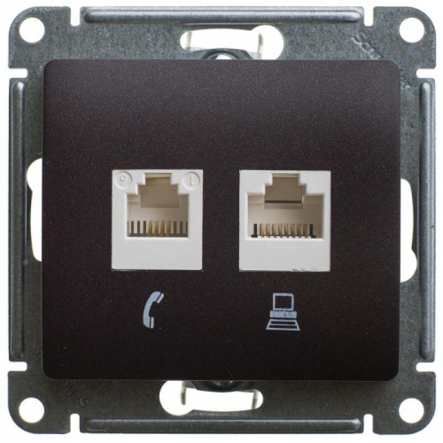 Механизм розетки комп. 2-м Glossa RJ45+RJ45 кат.5е шоколад SchE GSL000885KK 463571