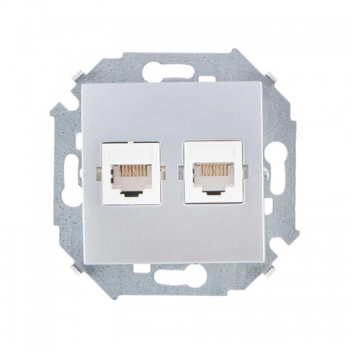 Механизм розетки комп. СП Simon15 2мод. RJ45 + RJ45 алюм. Simon 1591593-033 307676