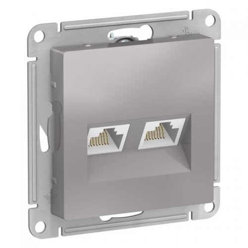 Механизм розетки компьютерной 2-м ATLAS DESIGN RJ45 + RJ45 кат.5e алюм. SchE ATN000385 1240255