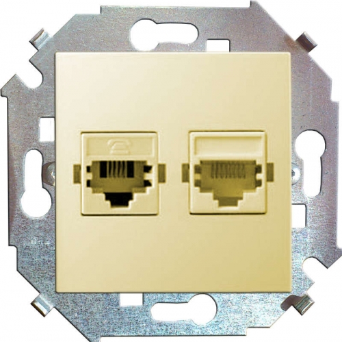 Механизм розетки телеф. СП Simon15 2мод. RJ11 + RJ11 сл. кость Simon 1591589-031 262482