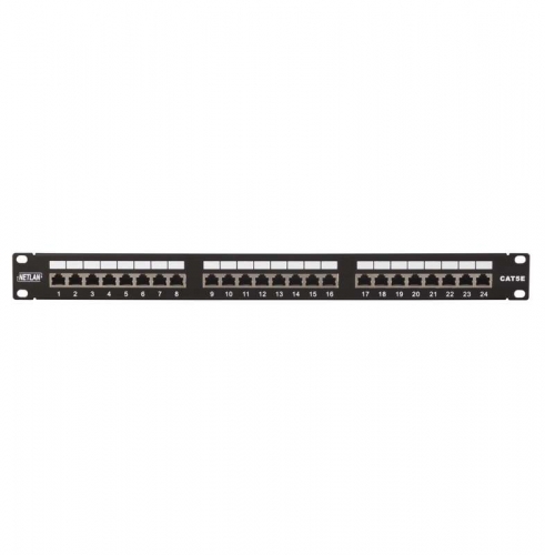 Панель коммутационная 19дюйм 1U 24 порта кат.5e класс D 100МГц RJ45/8P8C 110/KRONE T568A/B экран. черн. NETLAN EC-URP-24-SD2 509896